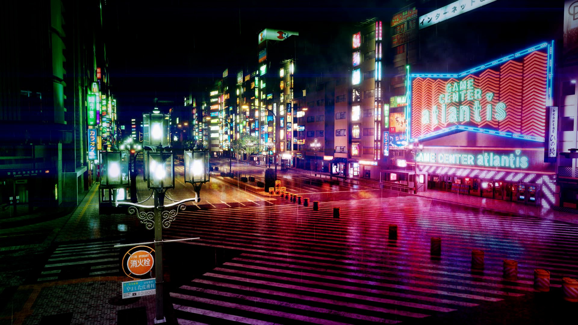 Kamurocho con un efecto neon cinematográfico